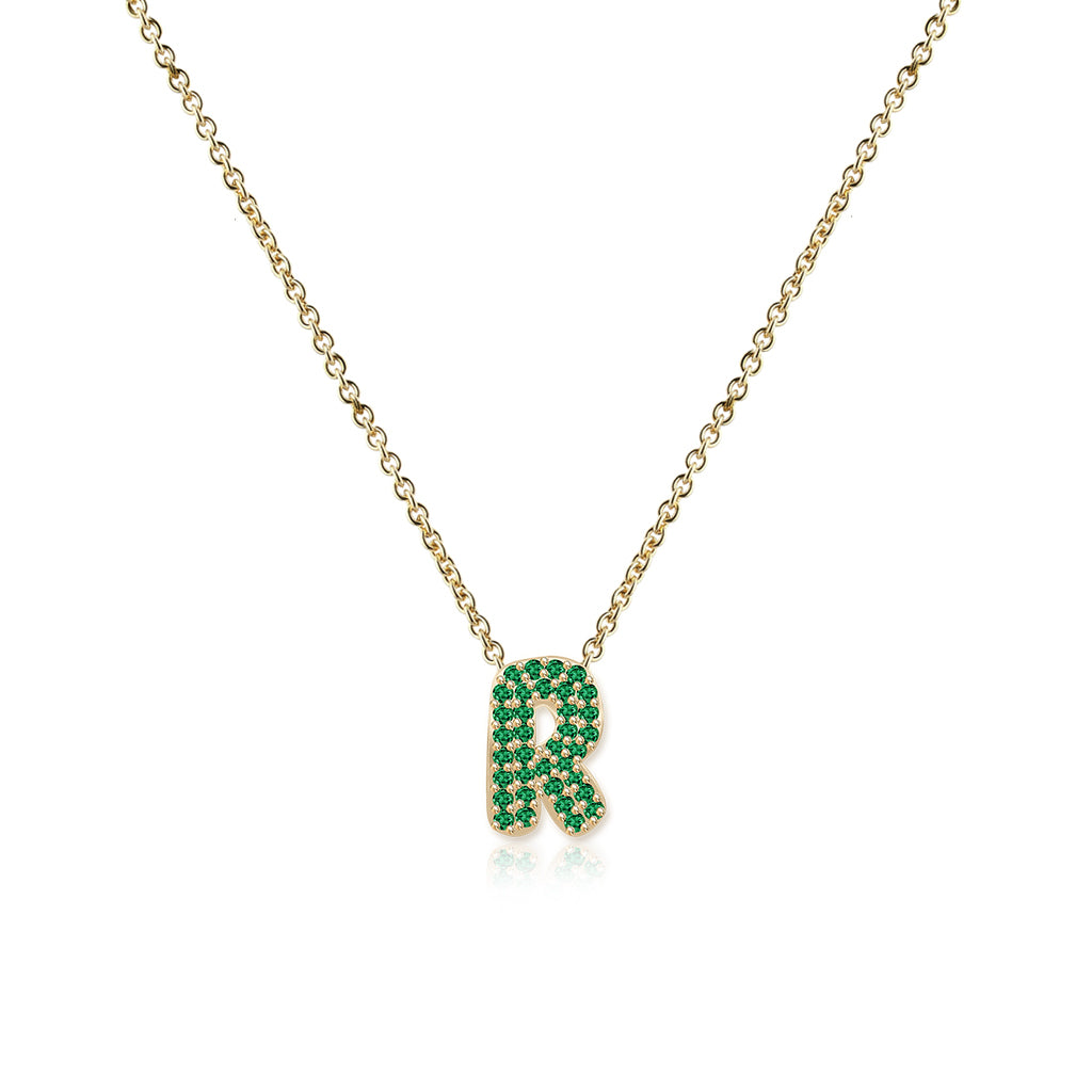 Pave Gemstone Initial Necklace
