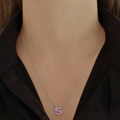Pave Gemstone Initial Necklace