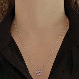 Pave Gemstone Initial Necklace