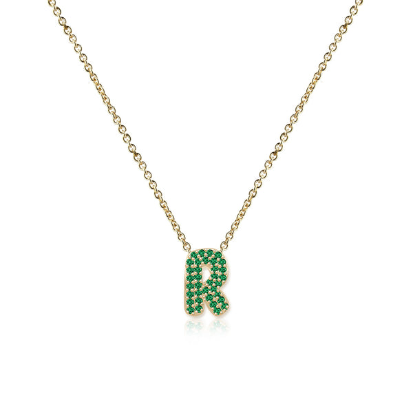 Pave Gemstone Initial Necklace