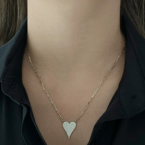 Pave Heart Paperclip Necklace