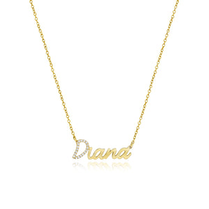 Pave Initial and Gold Name Necklace