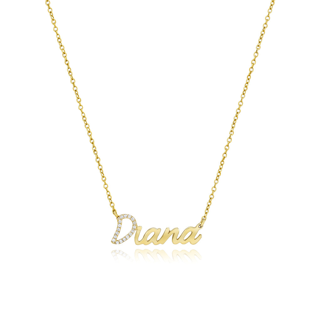 Pave Initial and Gold Name Necklace