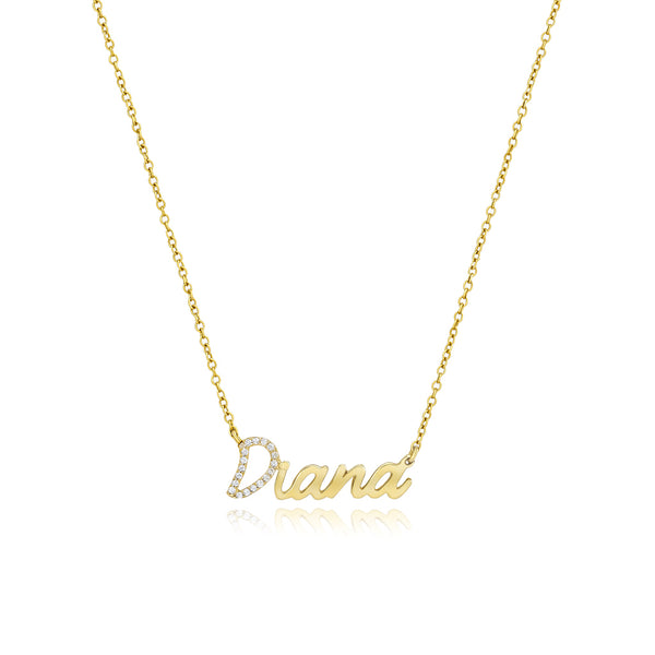 Pave Initial and Gold Name Necklace