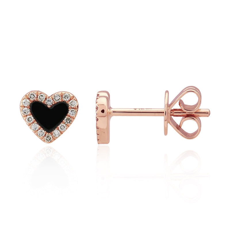 Pave Outline Stone Heart Studs