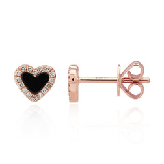 Pave Outline Stone Heart Studs