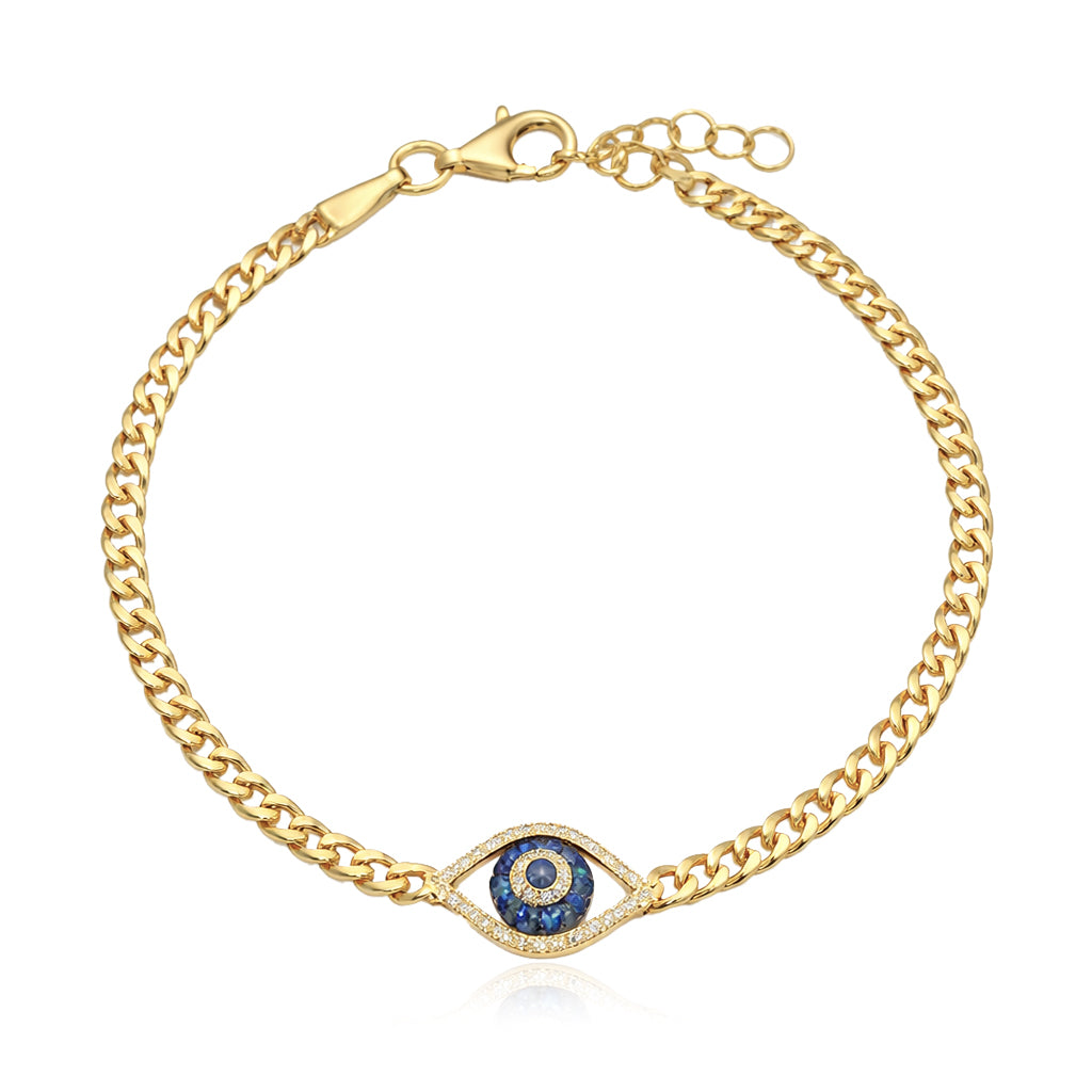 Pave and Sapphire Evil Eye Cutout Cuban Bracelet
