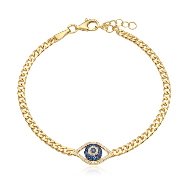 Pave and Sapphire Evil Eye Cutout Cuban Bracelet
