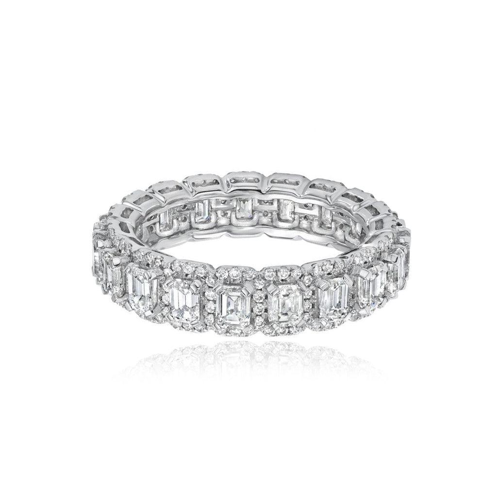 Pave Border Bridal Emerald Cut Eternity Ring