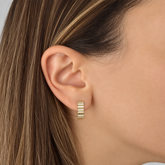 Pave Striped Gold Open Hoops