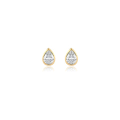 Pear-shaped bezel-set lab-grown diamond stud earrings in 14K yellow gold, 5 carats total weight