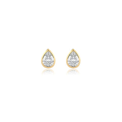 Pear-shaped bezel-set lab-grown diamond stud earrings in 14K yellow gold, 6 carats total weight