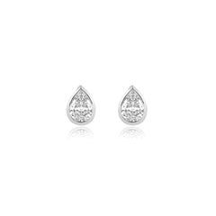 Pear-shaped bezel-set lab-grown diamond stud earrings in 14K white gold, 8 carats total weight