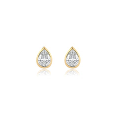 Pear-shaped bezel-set lab-grown diamond stud earrings in 14K yellow gold, 8 carats total weight