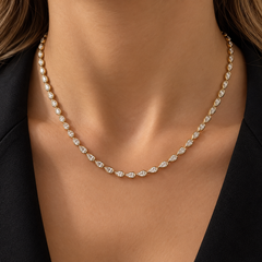 East to West Pear Lab Bezel Diamond Tennis Necklace