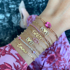 Gemstone Evil Eye Small Paperclip Bracelet