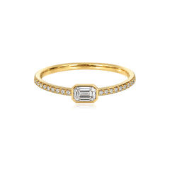 Petite Solitaire Bezel Diamond Pave Ring