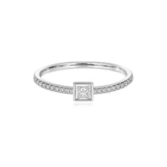 Petite Solitaire Bezel Diamond Pave Ring