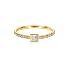 Petite Solitaire Bezel Diamond Pave Ring