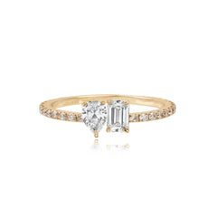 Petite Two Diamond Pavé Ring with delicate sparkle, perfect for 14k gold dainty collections.