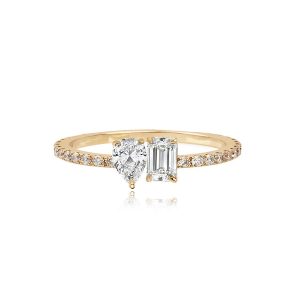 Petite Two Diamond Pavé Ring with delicate sparkle, perfect for 14k gold dainty collections.
