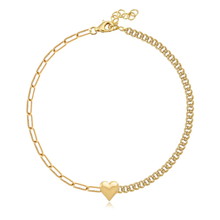 Load image into Gallery viewer, Puffy Gold Heart Half Cuban &amp; Paperclip Bracelet
