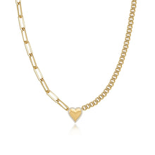 Load image into Gallery viewer, Puffy Heart with Pave Outline Half Cuban Half Paperclip Necklace
