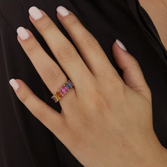 Rainbow Emerald Cut Eternity Ring