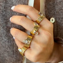 Load image into Gallery viewer, Ribbed Gold Two Stone Lab Diamond Ring
