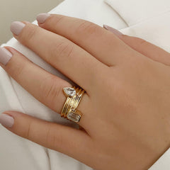 Ribbed Gold Two Stone Lab Diamond Ring