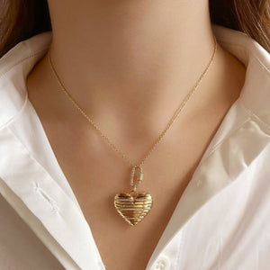 Ribbed Pave Heart Clasp Necklace