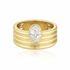 Ribbed Gold Solitaire Lab Diamond Ring
