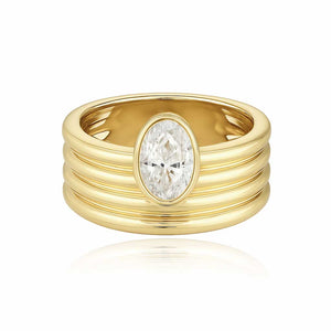 Ribbed Gold Solitaire Lab Diamond Ring