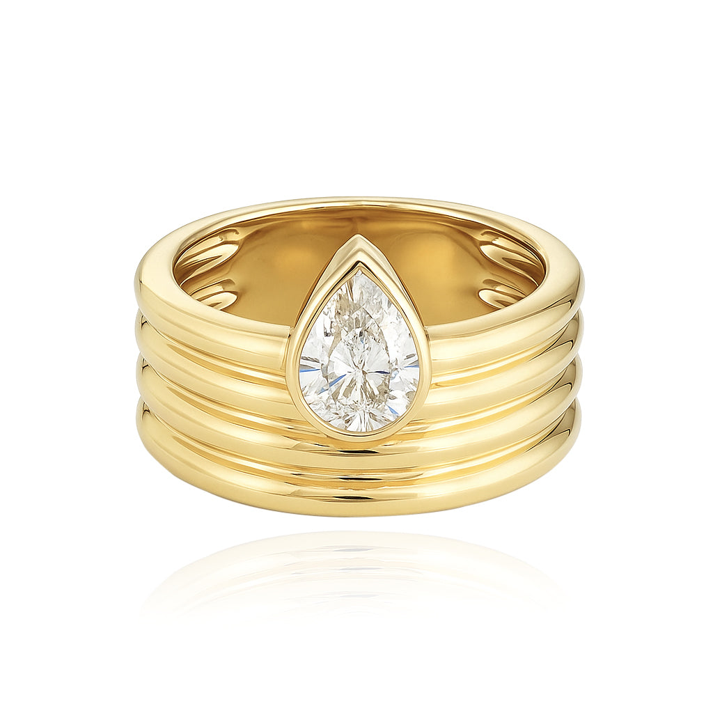 Ribbed Gold Solitaire Lab Diamond Ring