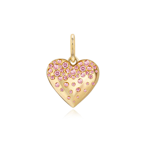 Large Dripping Scattered Gemstone Heart Charm with scattered gemstones, ideal for luxury custom jewelry styles
