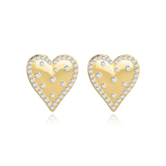 Scattered Pave Outline Heart Studs