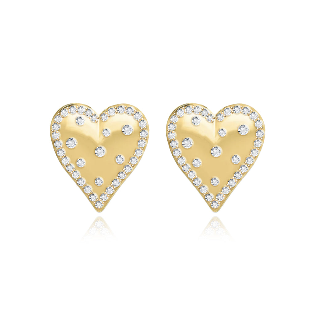 Scattered Pave Outline Heart Studs