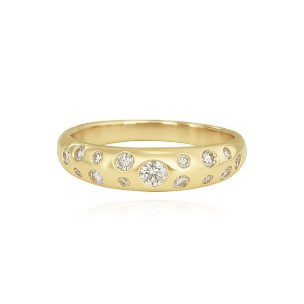 Thin Diamond Inlay Gold Dome Ring