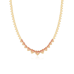 Golden Dripping Scattered Gemstone Hearts Graduated Necklace