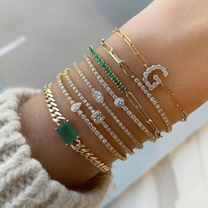 Large Diamond Initial Small Paperclip Bracelet
