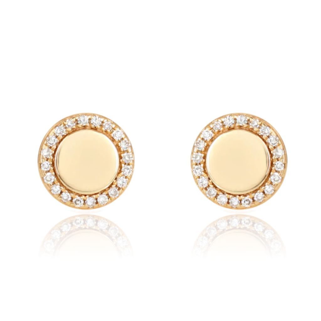 Golden Round Diamond Earrings