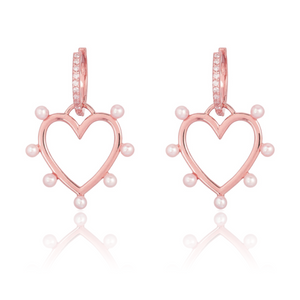 Dangling Pearl Heart Huggies