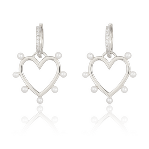 Dangling Pearl Heart Huggies