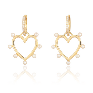 Dangling Pearl Heart Huggies