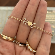 Load image into Gallery viewer, Two Pave Initials and Gold Charm Paperclip Bracelet
