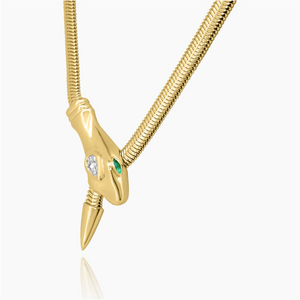 Solitaire Pear Diamond Eyes Snake Necklace