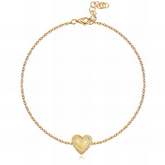 Small Fluted Outline Pave Heart Bracelet in 14K gold, a delicate piece of personalized jewelry with fine fluted heart detailing