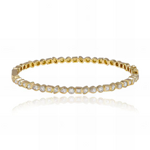 Load image into Gallery viewer, Multi shape bezel diamond bangle in 14k gold, exquisite blend of luxury and dainty design.
