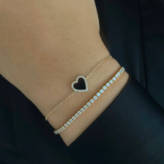 Small Pave Outline Stone Heart Bracelet