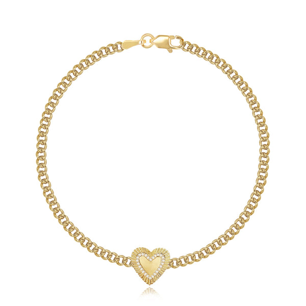 Fluted Pave Outline Cuban Heart Bracelet—elegant design and fluted texture, perfect for luxury fine jewelry looks
